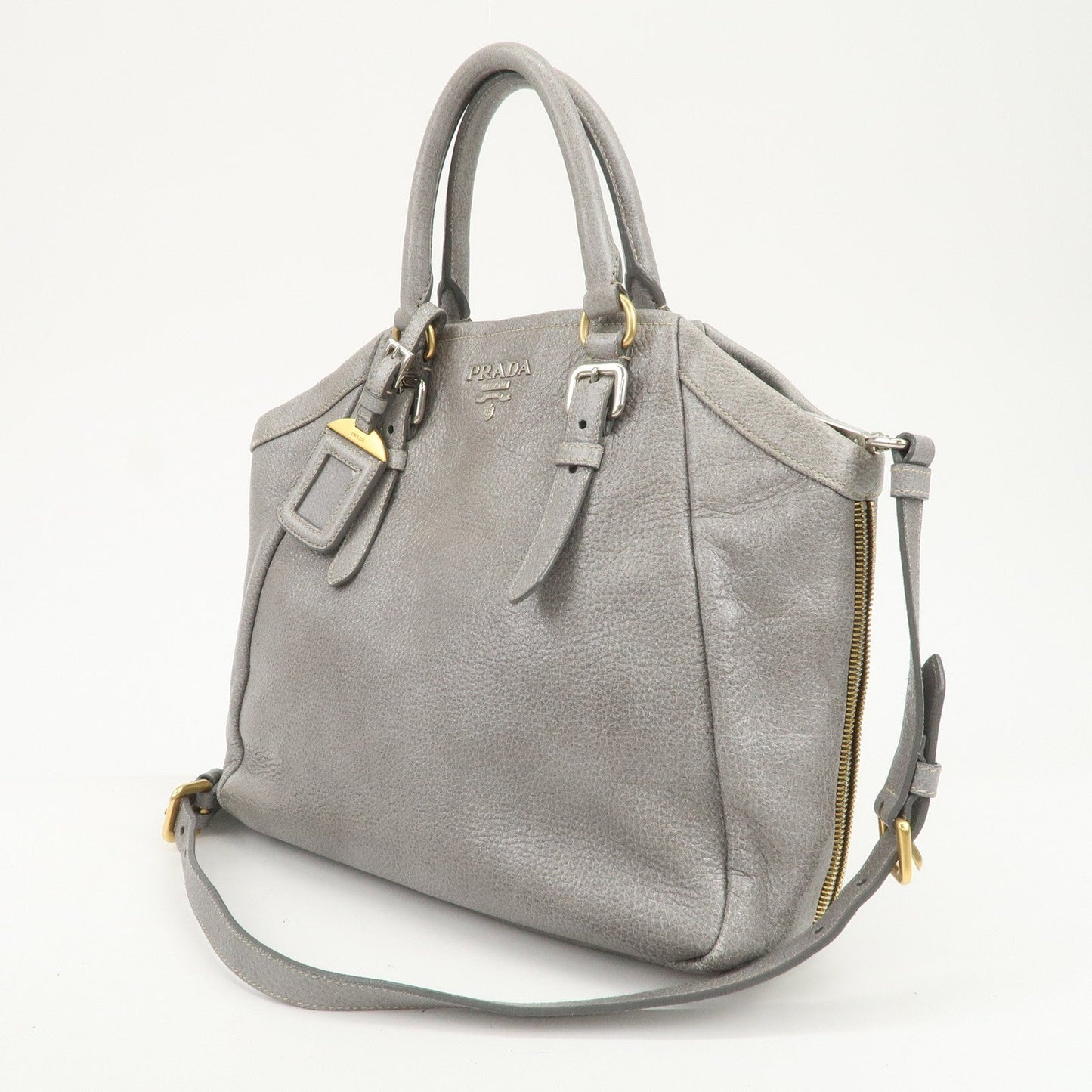 Prada Logo Leather 2Way Bag Hand Bag Shoulder Bag Gray BN1695【Pre-order】