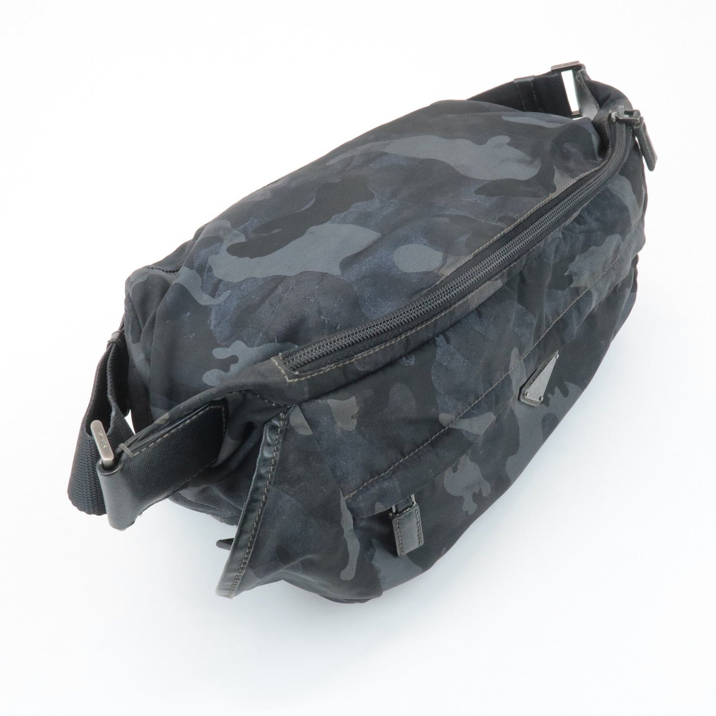 Prada Triangle Logo Nylon Camouflage Shoulder Bag Black Gray Navy Used【Pre-order】