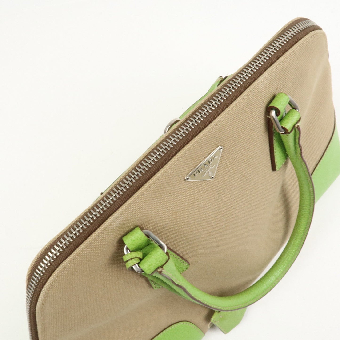 Prada Canvas Leather Tote Bag Hand Bag Beige Light Green BN0082【Pre-order】