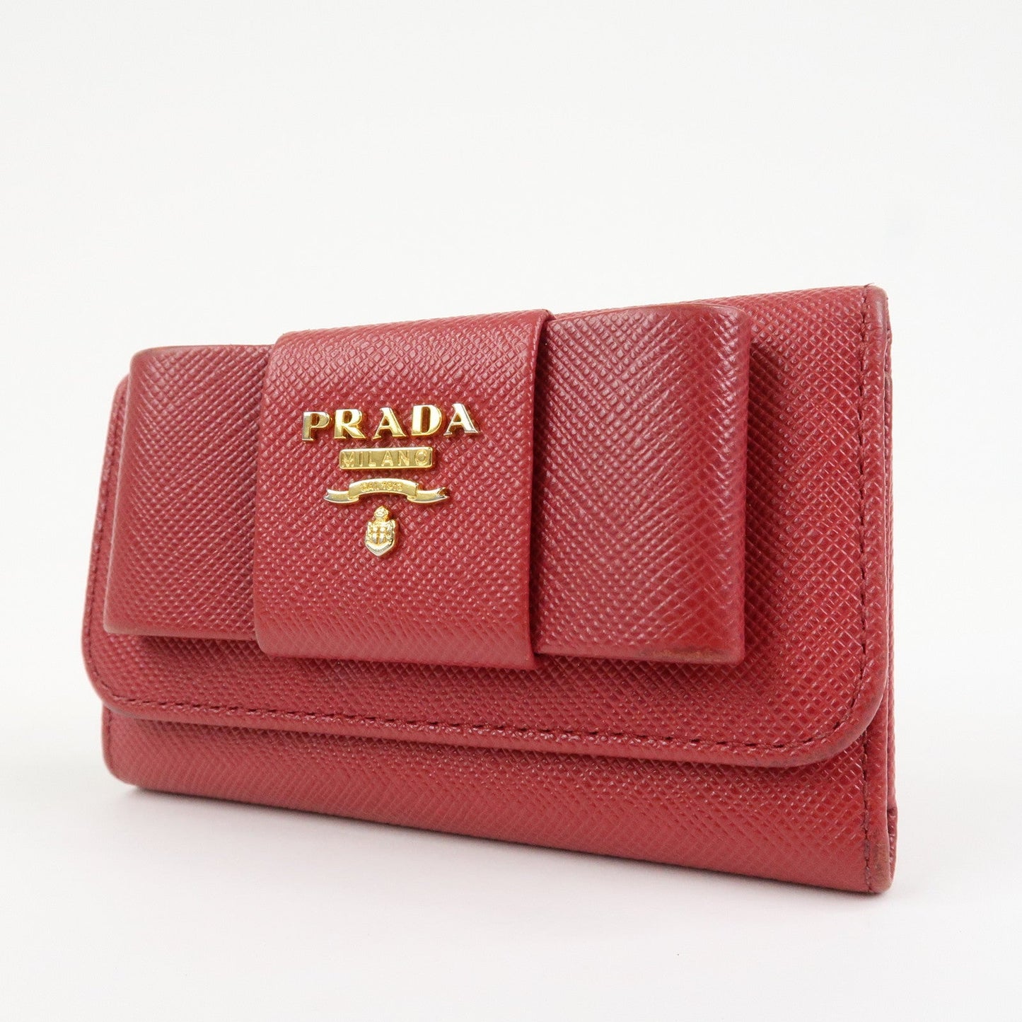 Prada Logo Saffiano Leather Ribbon 6 Rings Key Case Red 1PG222【Pre-order】