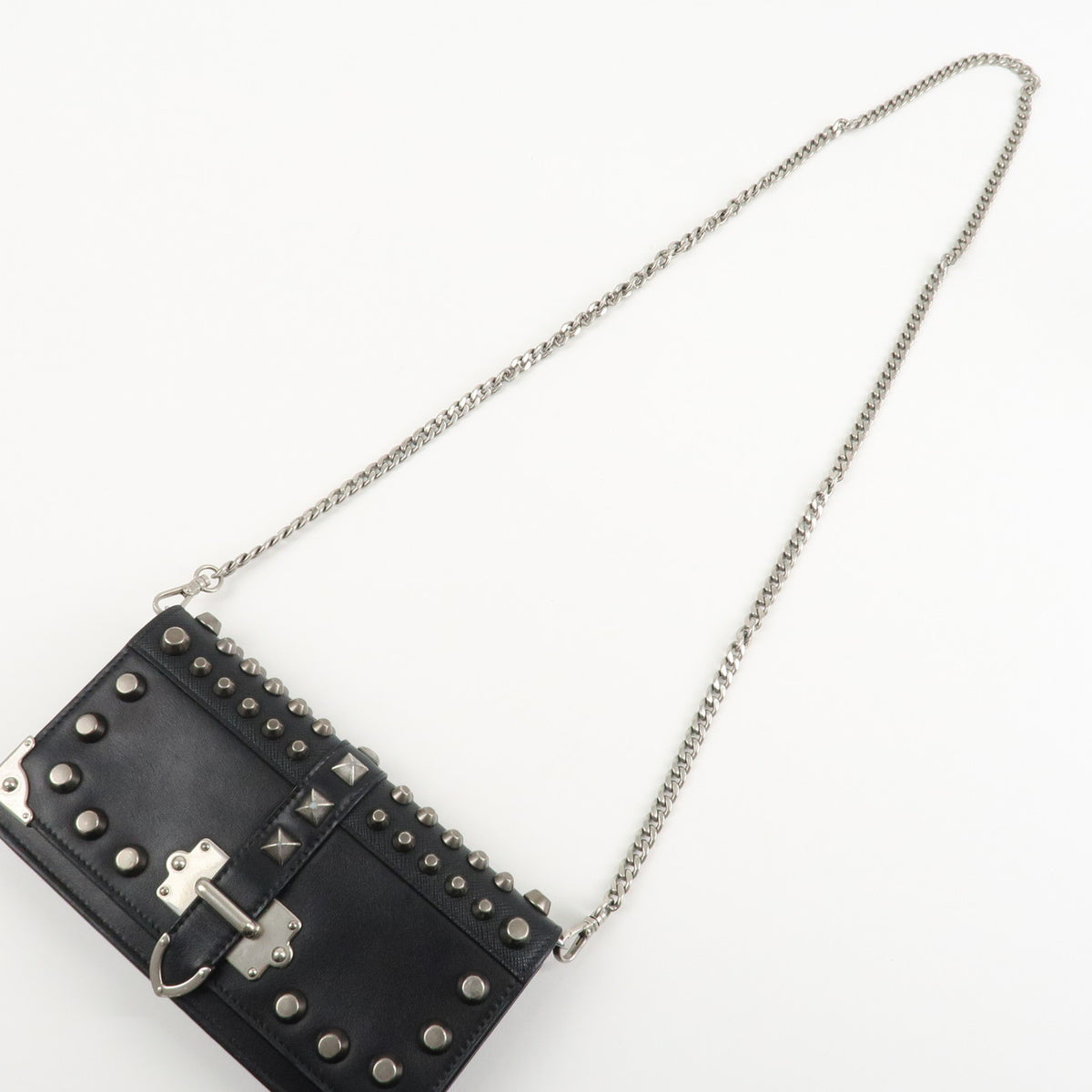 Prada Leather Studs Chain Wallet Chain Bag Black Used【Pre-order】