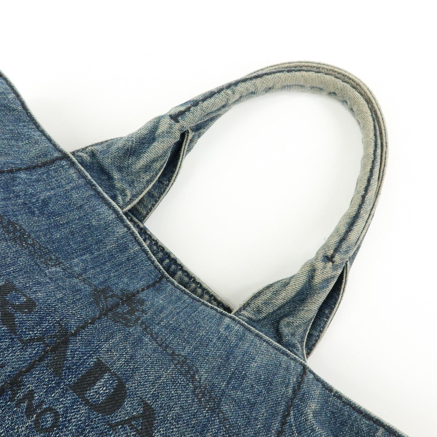 Prada Logo Canapa Canvas Denim Tote Bag Hand Bag Blue B1877B【Pre-order】