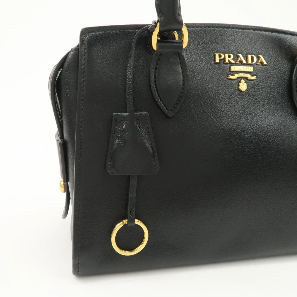 Prada Leather 2Way Bag Hand Bag Black Gold Hardware【Pre-order】