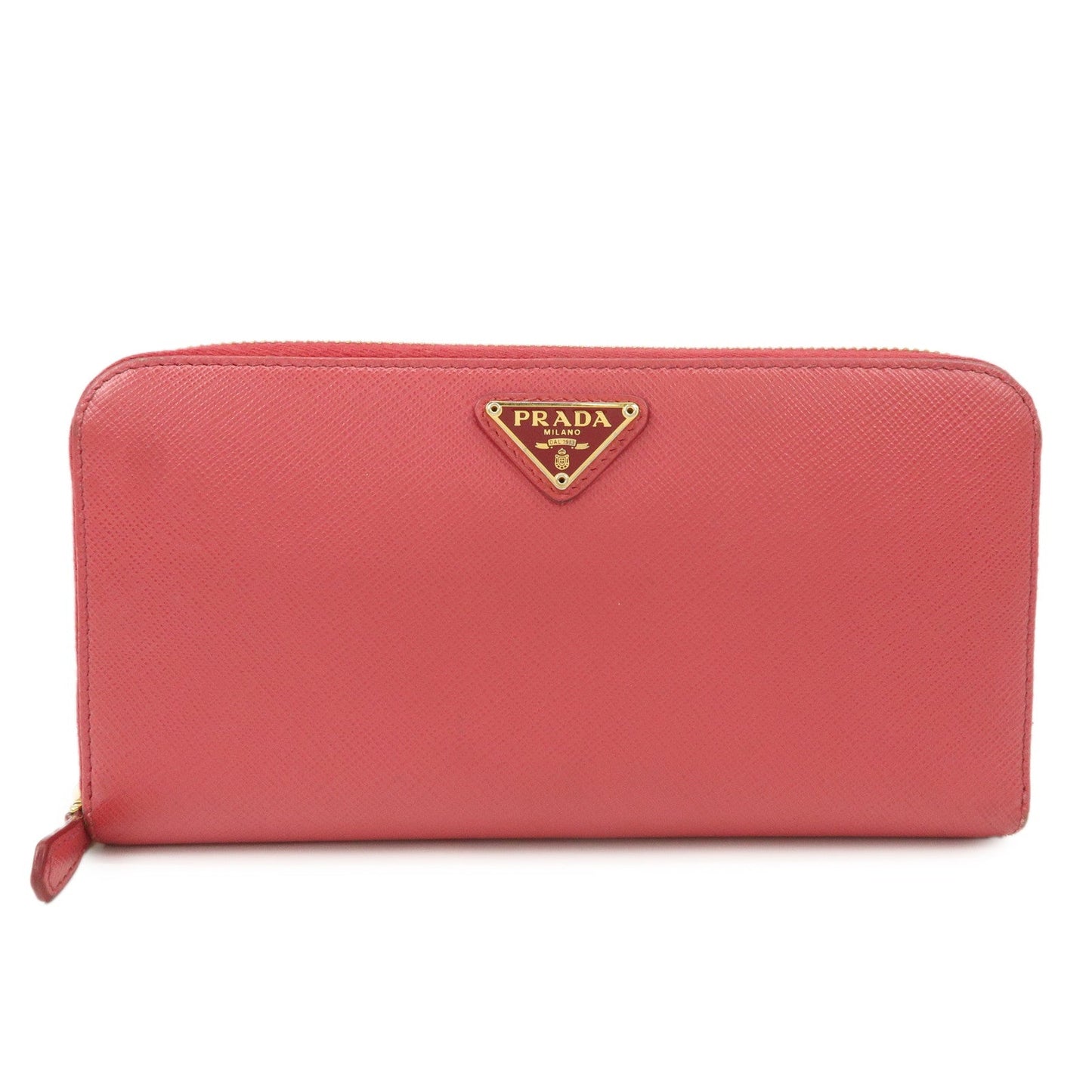 Prada Logo Saffiano Leather Round Zippy Long Wallet Pink 1M0506【Pre-order】