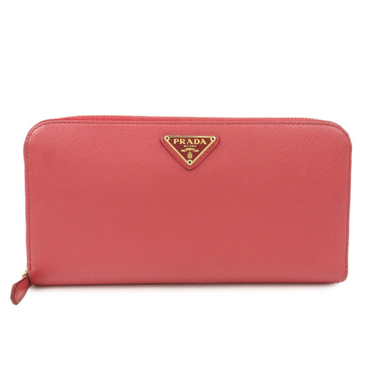 Prada Logo Saffiano Leather Round Zippy Long Wallet Pink 1M0506【Pre-order】