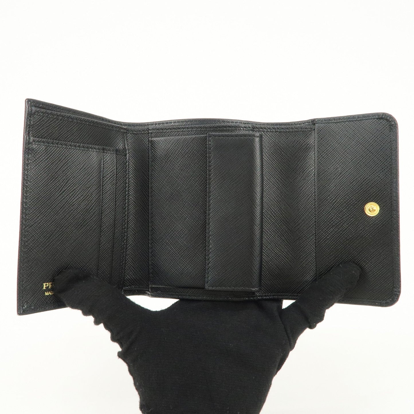 Prada Leather Ribbon Tri-fold Wallet Black 1MH840 Used【Pre-order】