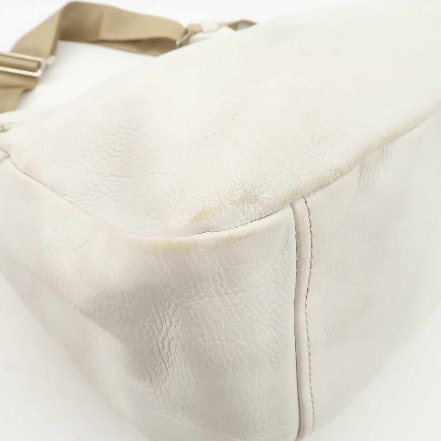 Prada Triangle Logo Leather Nylon Shoulder Bag White Beige【Pre-order】