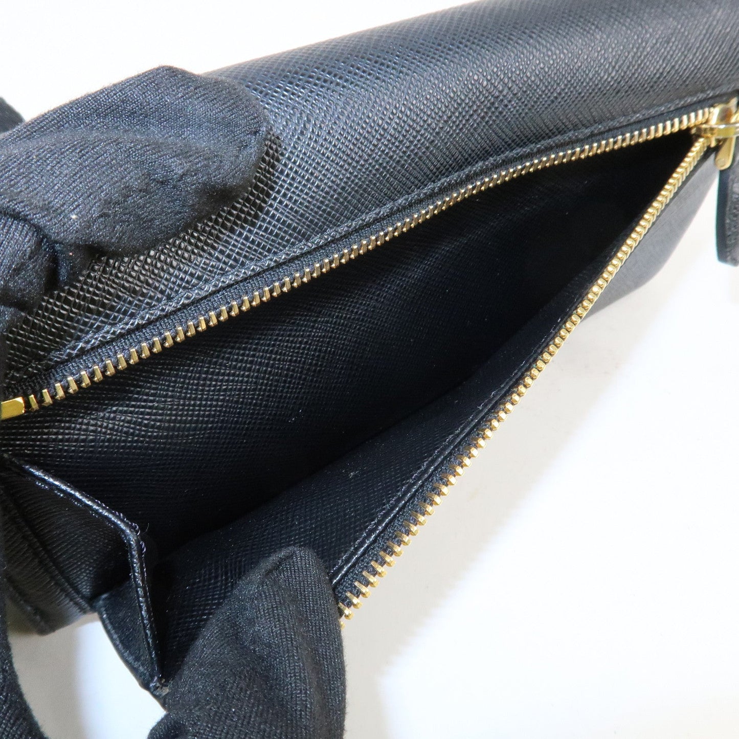 Prada Saffiano Leather Flap Bi-Fold Long Wallet Black Gold 1MH132 Used【Pre-order】