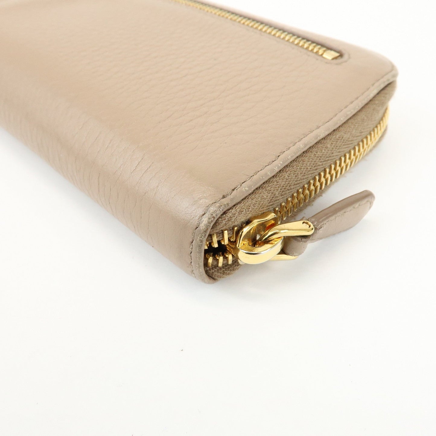 Prada Calf Leather Compact Round Zippy Wallet Beige Gold【Pre-order】