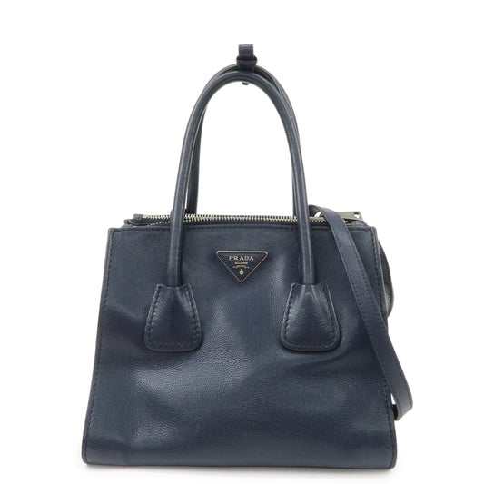 Prada Triangle Logo Leather 2Way Bag Tote Bag Hand Bag Navy B2625M【Pre-order】