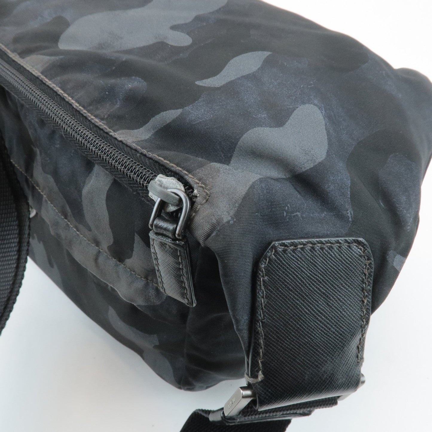 Prada Triangle Logo Nylon Camouflage Shoulder Bag Black Gray Navy Used【Pre-order】