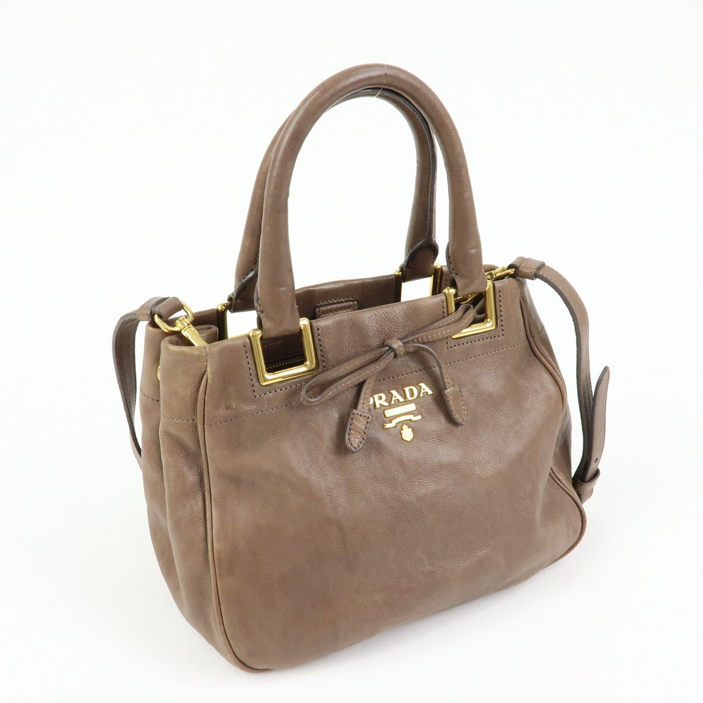 Prada Calf Leather 2Way Bag Shoulder Bag Ribbon Brown BN2245【Pre-order】
