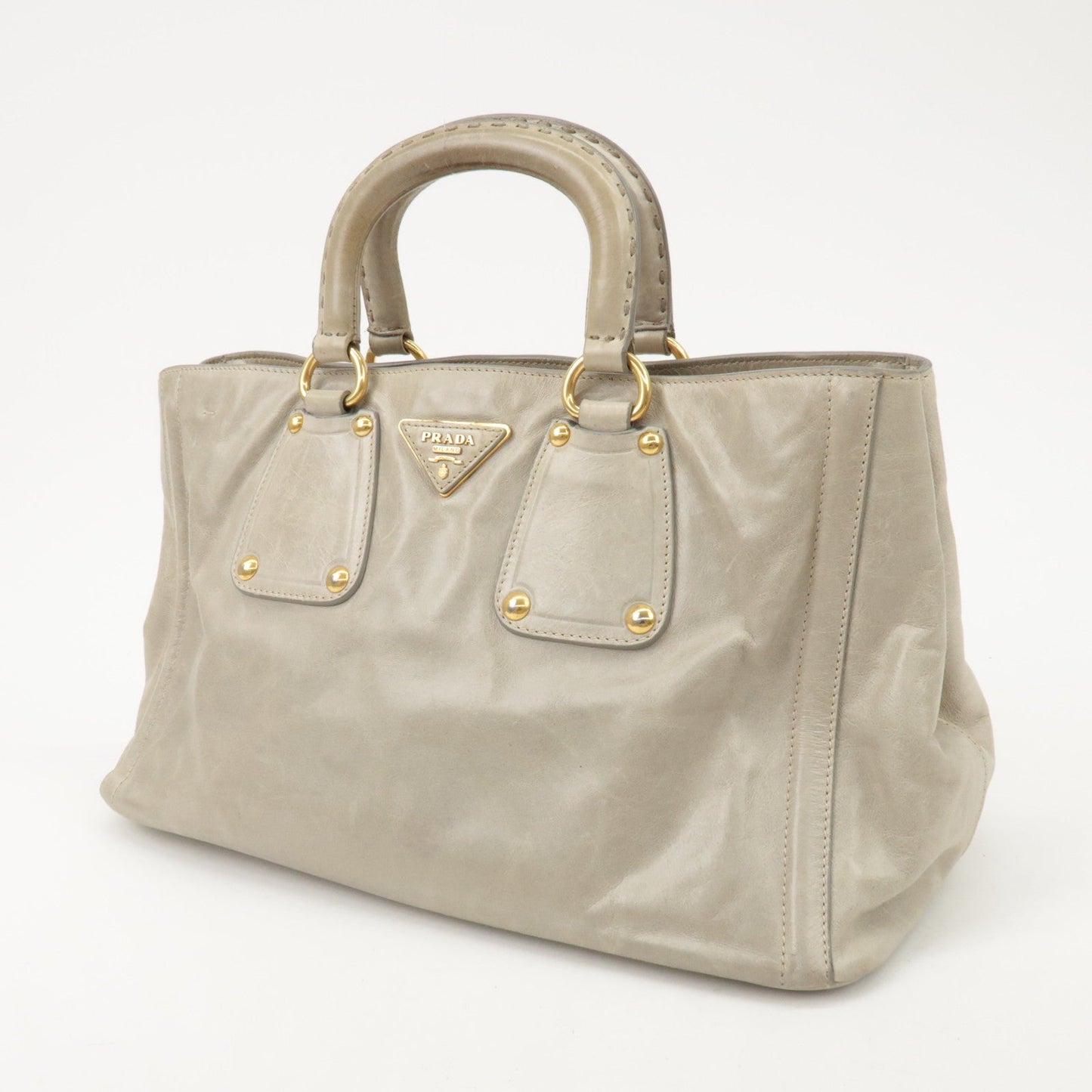 Prada Triangle Logo Leather 2Way Bag Tote Bag Gray BN2104 Used【Pre-order】