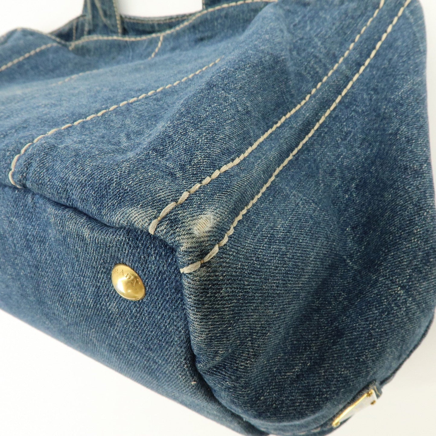 Prada Logo Canapa Canvas Denim Large Tote Hand Bag Blue BN1872【Pre-order】