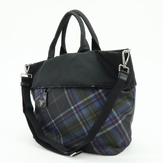 Prada Triangle Logo Plaid Nylon Leather 2Way Bag Hand Shoulder Bag【Pre-order】