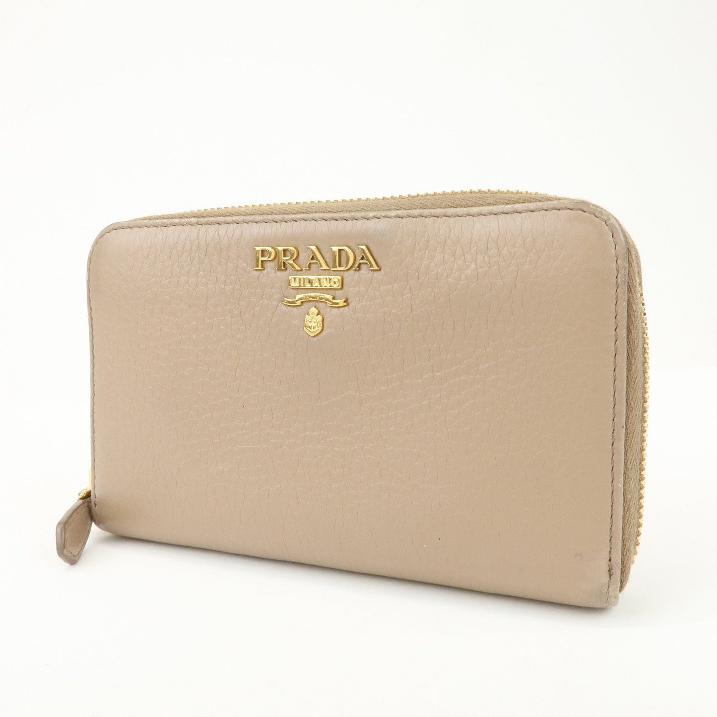 Prada Calf Leather Compact Round Zippy Wallet Beige Gold【Pre-order】