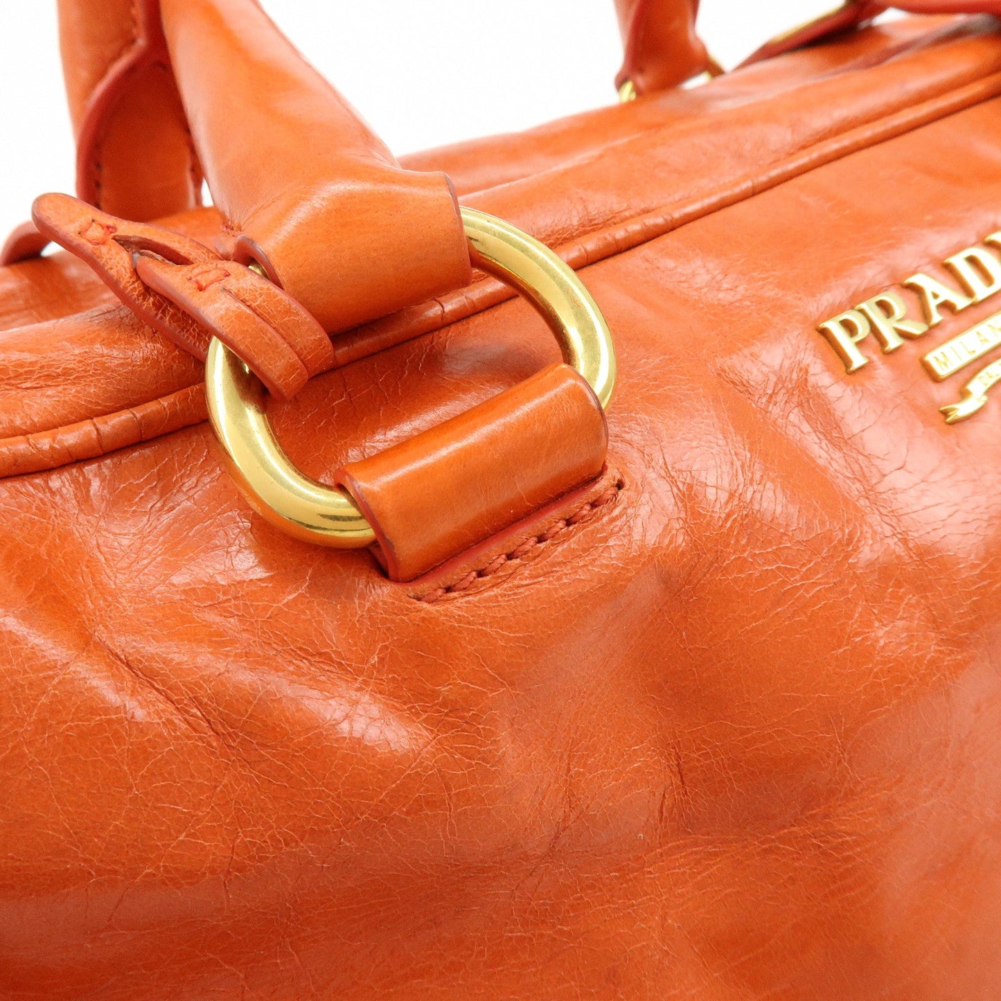 Prada Logo Leather Boston Bag Hand Bag Shoulder Bag Orange BL0821【Pre-order】