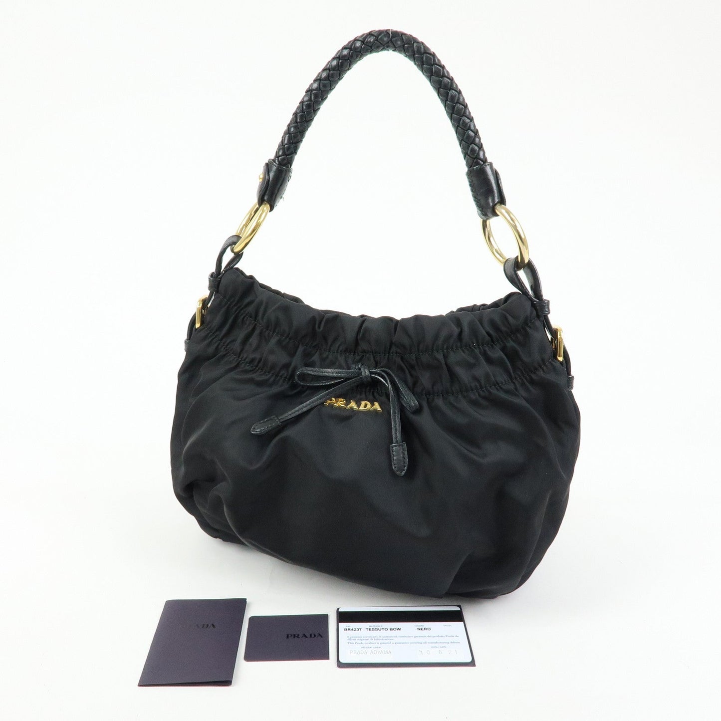 Prada Ribbon Nylon Leather Shoulder Bag Hand Bag Black BR4237【Pre-order】