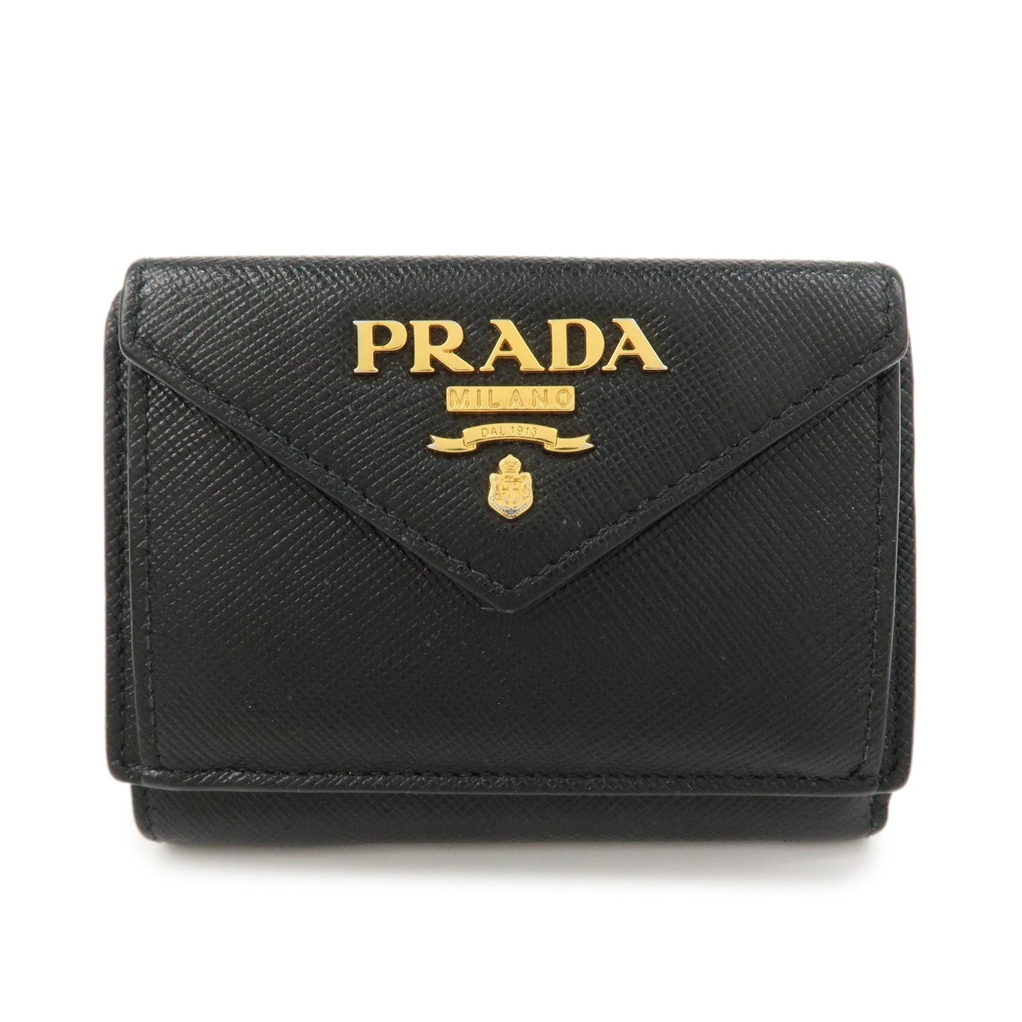 Prada Logo Saffiano Metal Tri-fold Small Wallet Black 1MH021【Pre-order】