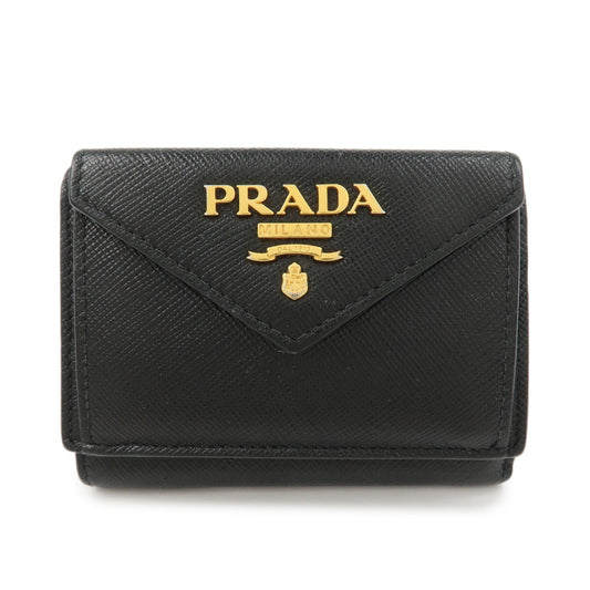 Prada Logo Saffiano Metal Tri-fold Small Wallet Black 1MH021【Pre-order】