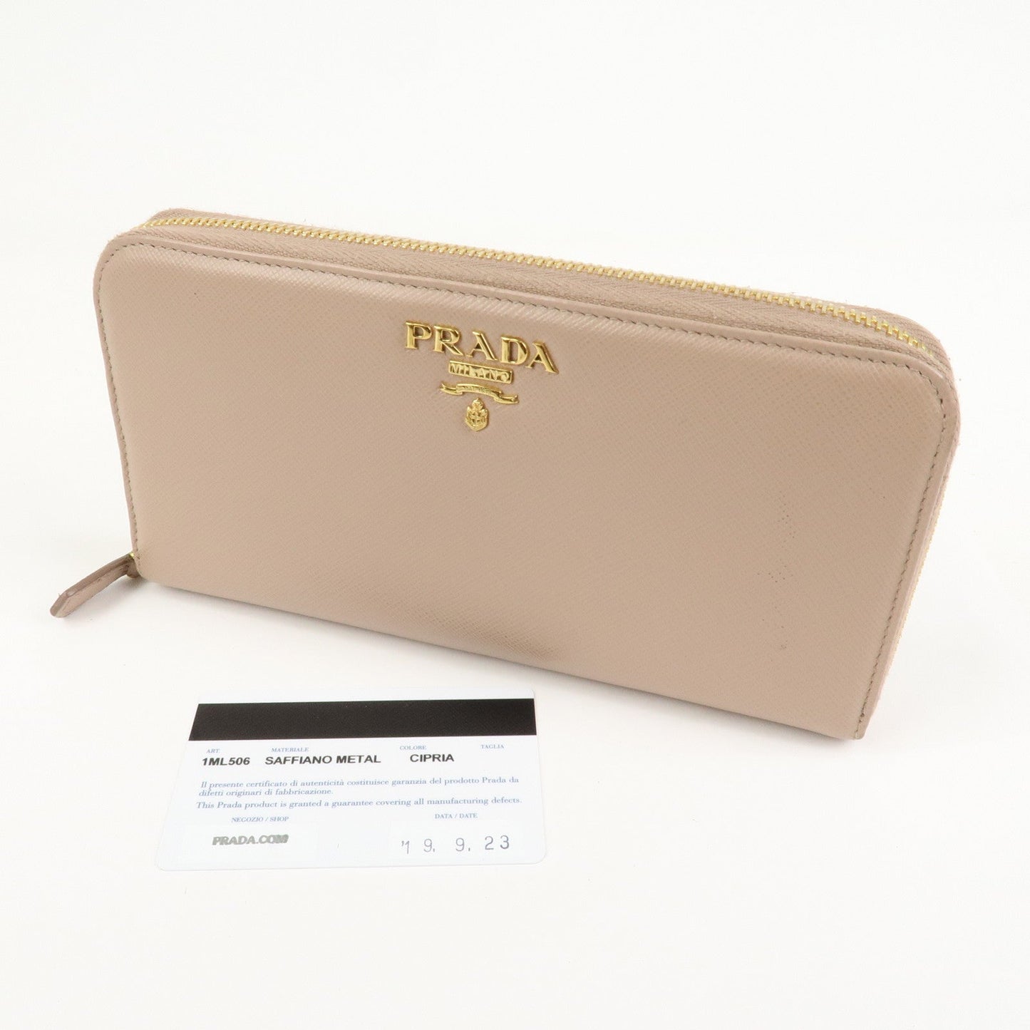 Prada Logo Saffiano Leather Round Zippy Long Wallet Beige 1ML506【Pre-order】