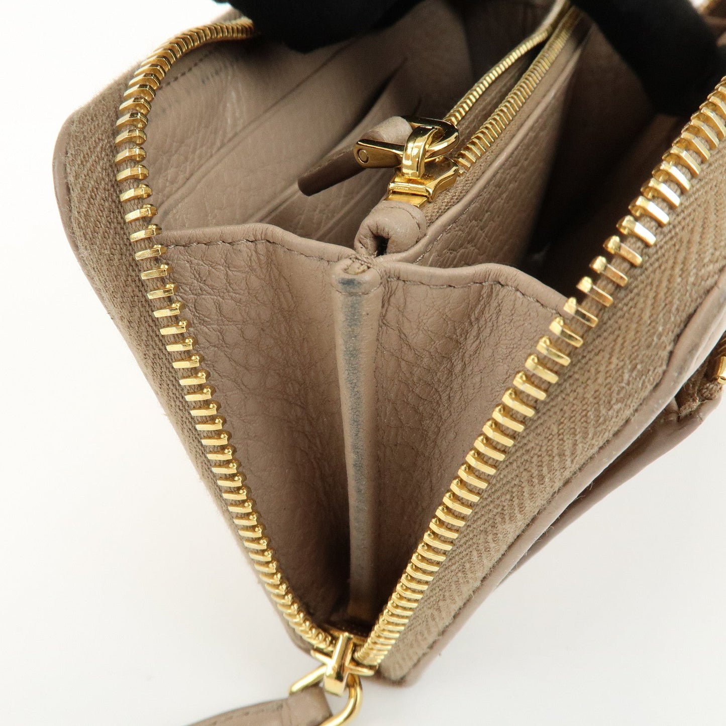 Prada Calf Leather Compact Round Zippy Wallet Beige Gold【Pre-order】