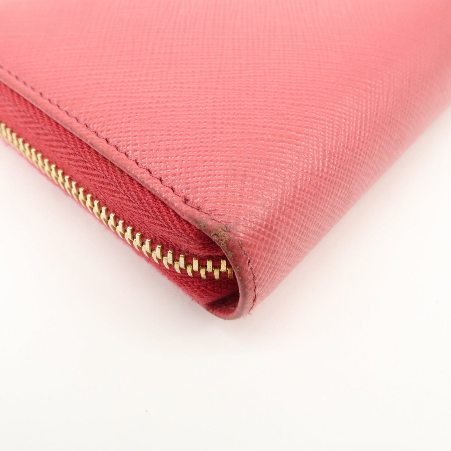 Prada Logo Saffiano Leather Round Zippy Long Wallet Pink 1M0506【Pre-order】