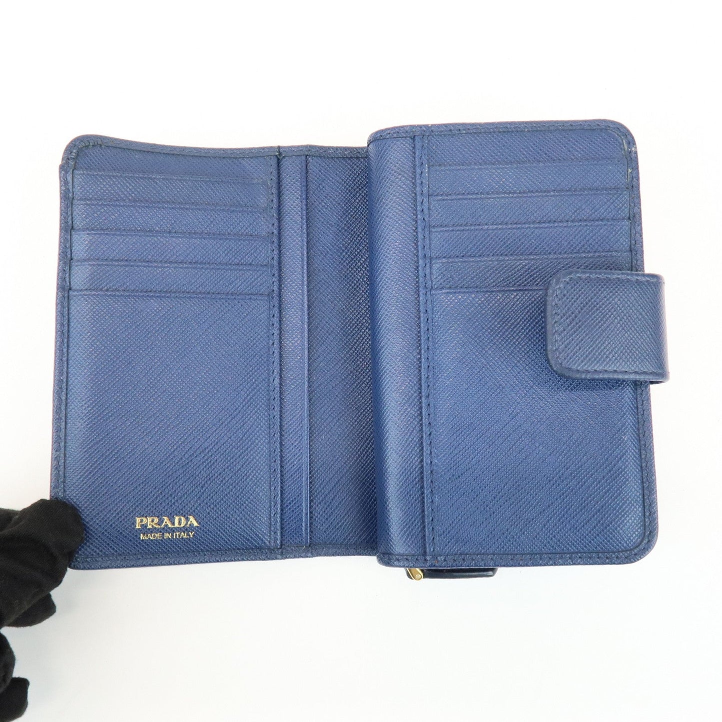 Prada Saffiano Leather Compact Wallet Navy Gold 1ML225【Pre-order】