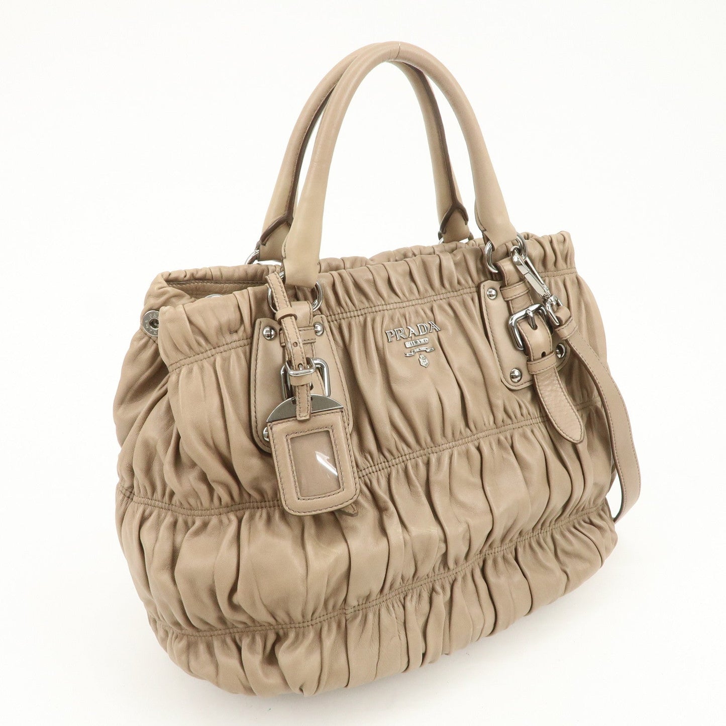 Prada Logo Leather Gathered 2Way Shoulder Bag Hand Bag BN1789【Pre-order】