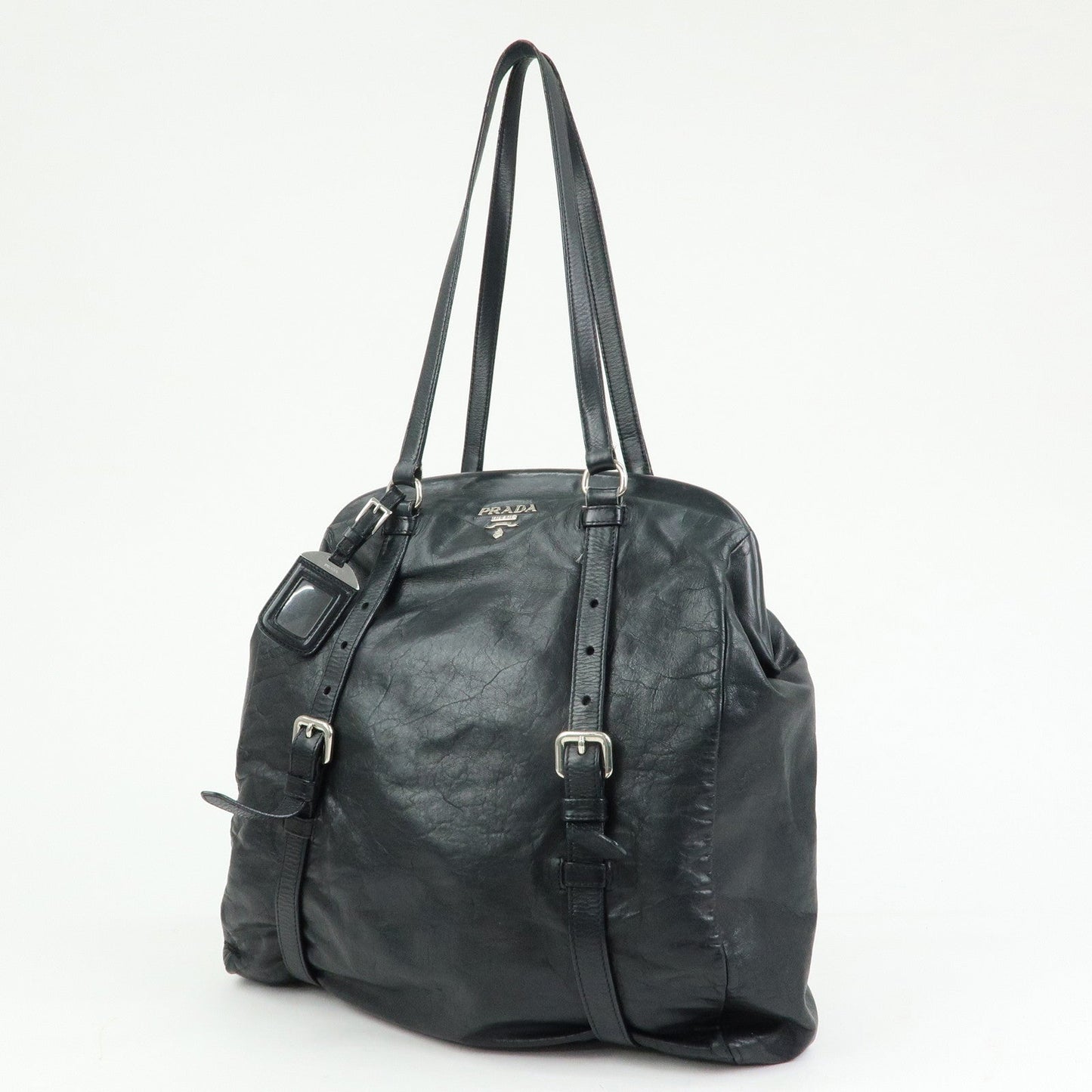 Prada Logo Leather Shoulder Bag Tote Bag Black Silver【Pre-order】