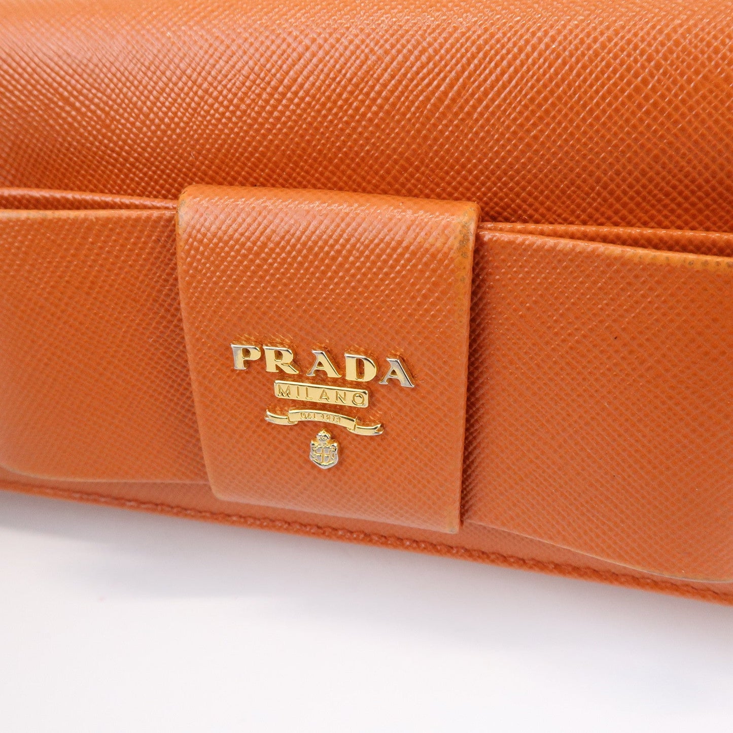 Prada Saffiano Leather Ribbon Flap Long Wallet Orange 1M1132【Pre-order】