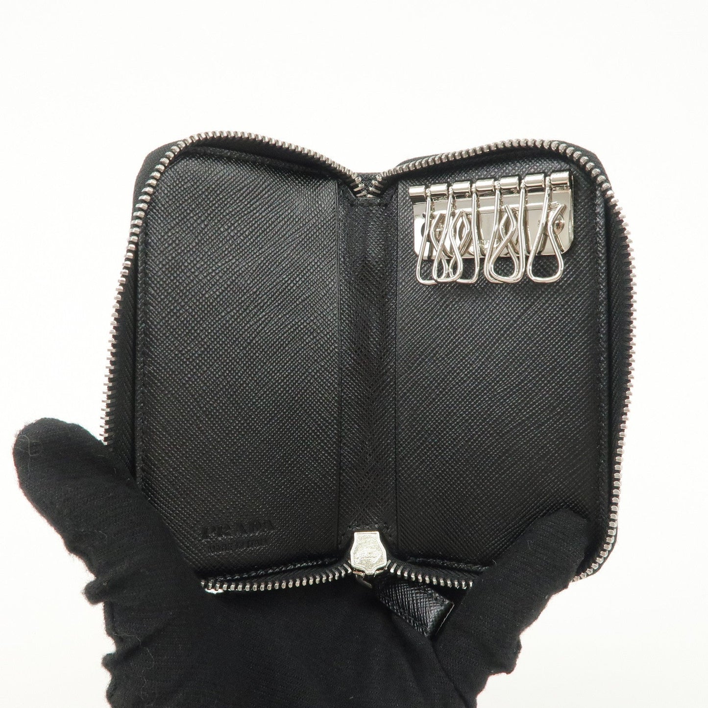 Prada Saffiano Leather Round Zippy Key Case Black 2PG604 Used【Pre-order】