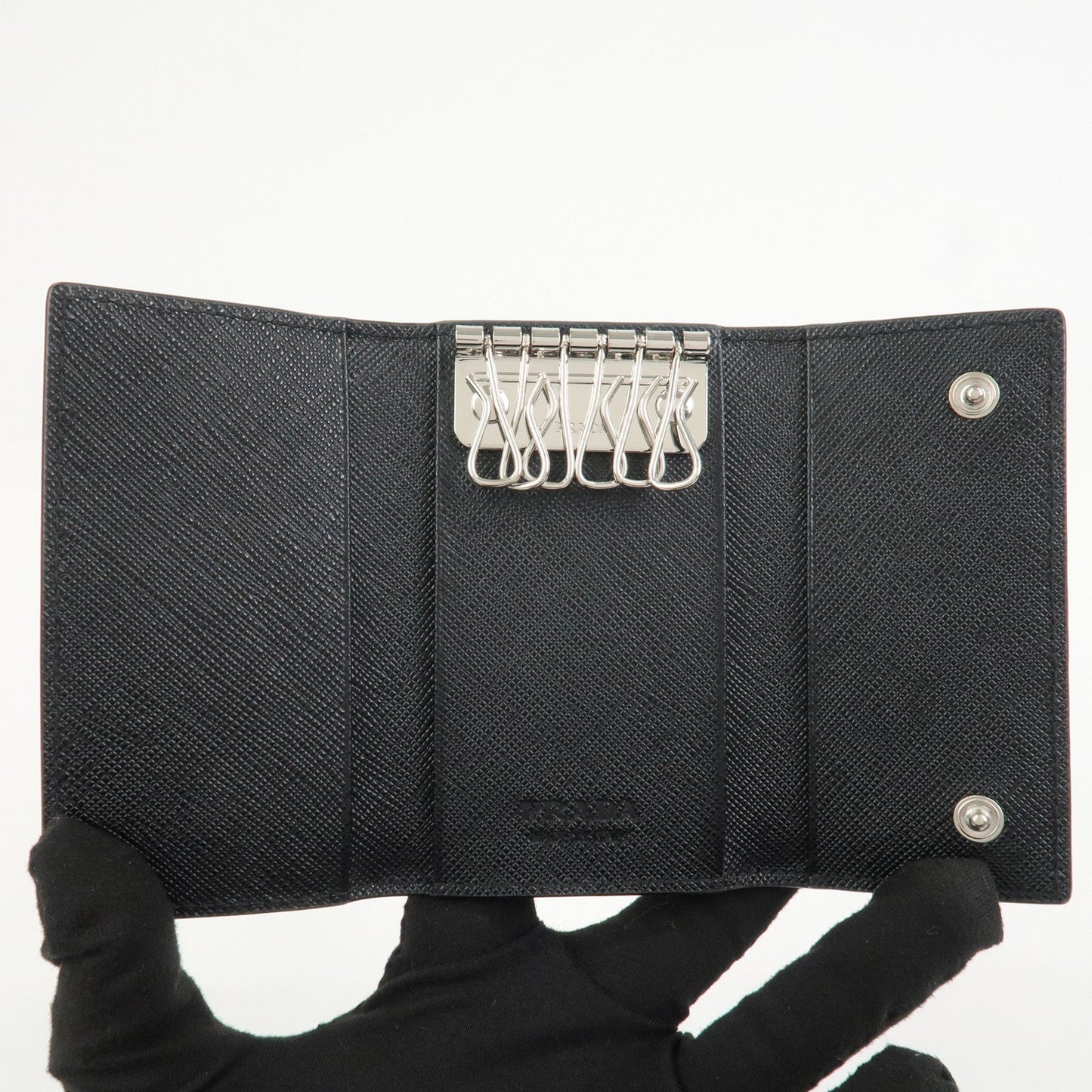 Prada Logo Saffiano Leather 6 Rings Key Case Black 2PG222【Pre-order】