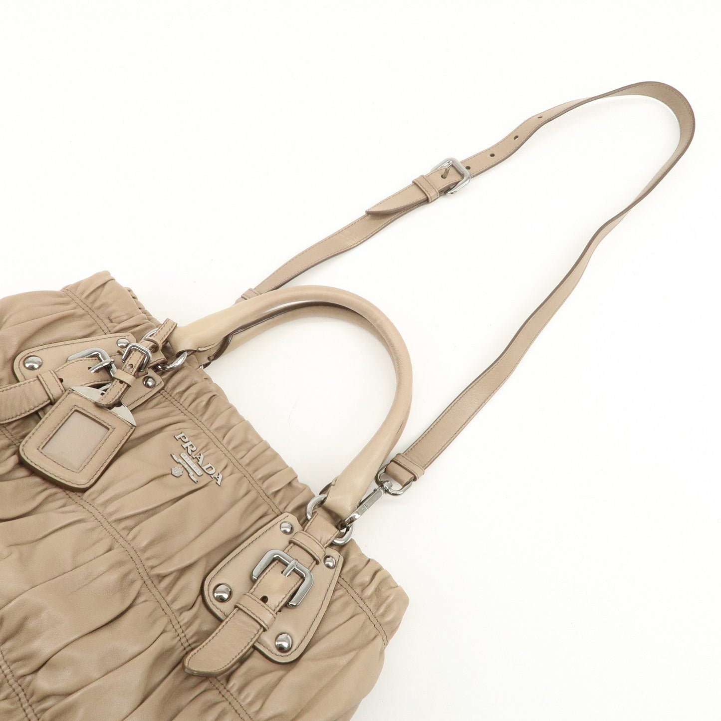 Prada Logo Leather Gathered 2Way Shoulder Bag Hand Bag BN1789【Pre-order】