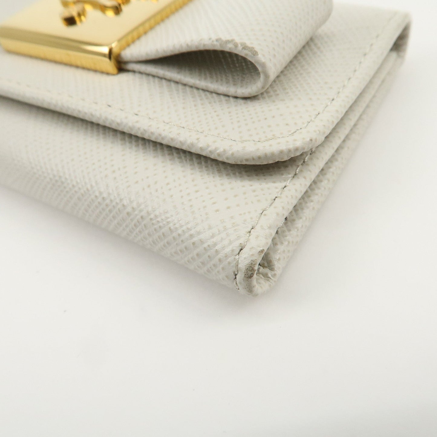 Prada Ribbon Saffiano Leather Key Case Key Holder White【Pre-order】