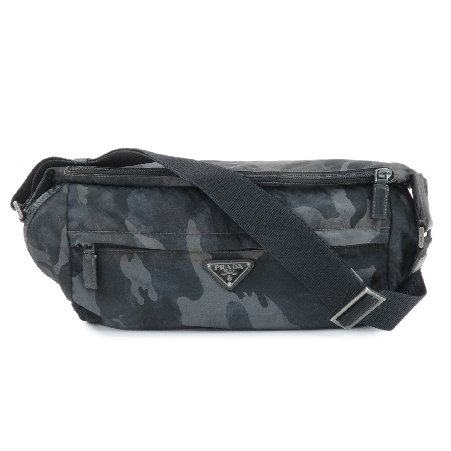 Prada Triangle Logo Nylon Camouflage Shoulder Bag Black Gray Navy Used【Pre-order】