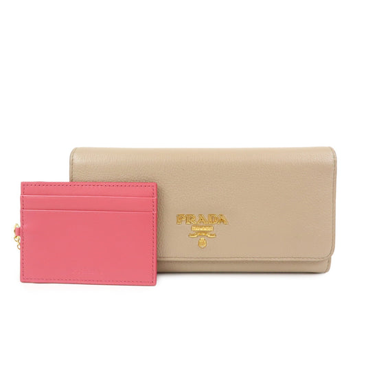 Prada Saffiano Leather Flap Bi-Fold Long Wallet Pink Beige 1MH132【Pre-order】