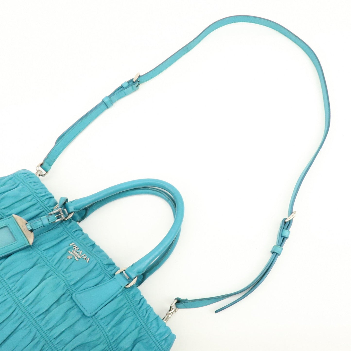 Prada Leather 2Way Bag Hand Bag Shoulder Bag Turquoise Blue【Pre-order】