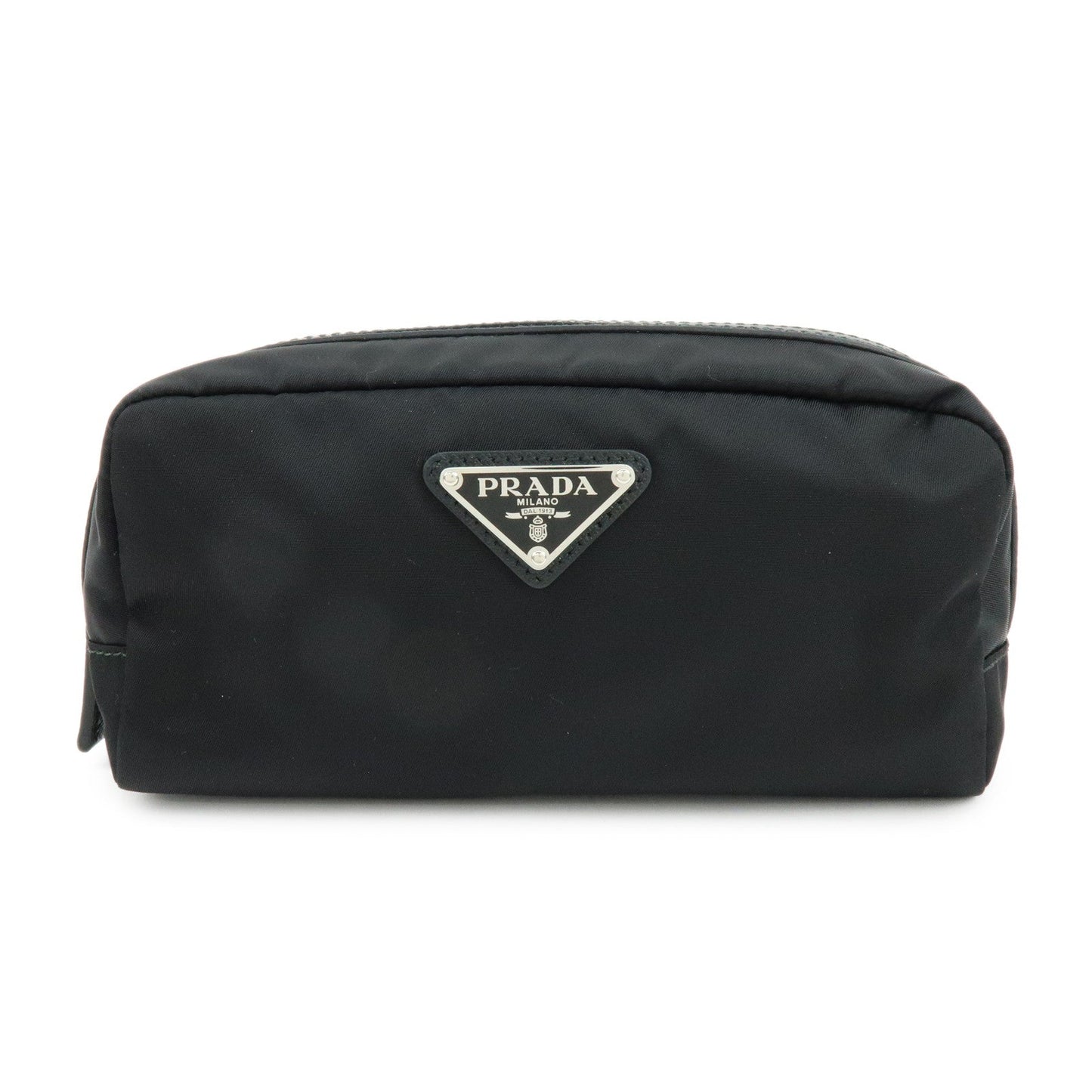 Prada Triangle Logo Nylon Saffiano Leather Pouch Black【Pre-order】