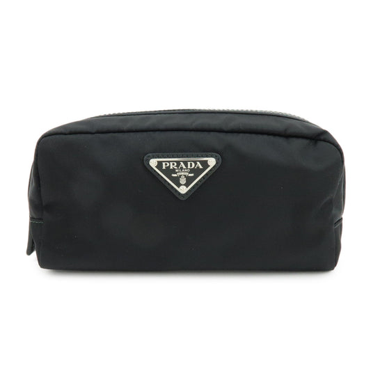 Prada Triangle Logo Nylon Saffiano Leather Pouch Black【Pre-order】
