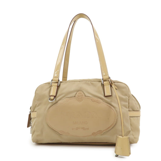 Prada Logo Nylon Patent Leather Mini Boston Bag Beige BR3150【Pre-order】