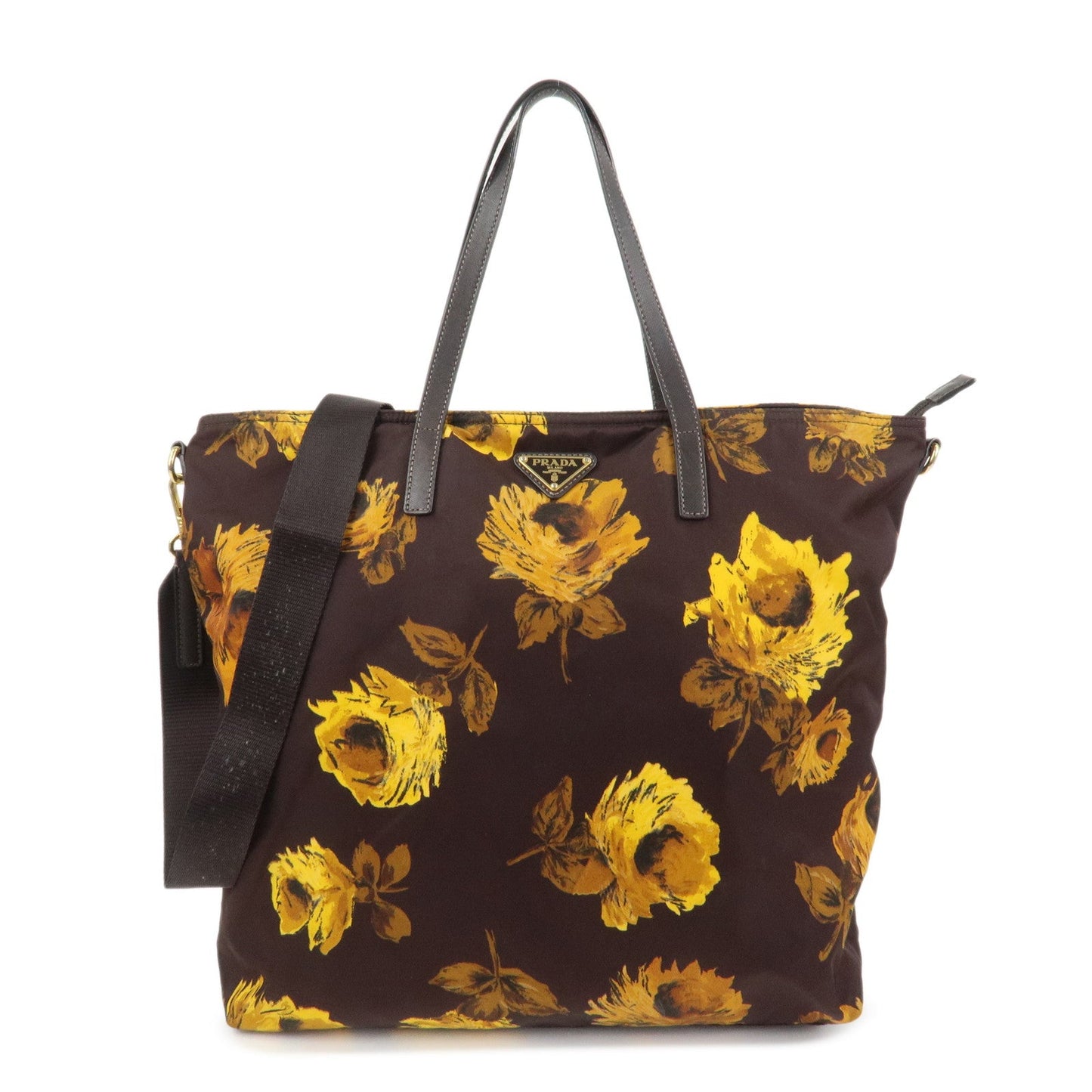 Prada Triangle Logo Nylon Leather 2Way Shoulder Bag Flower Print【Pre-order】