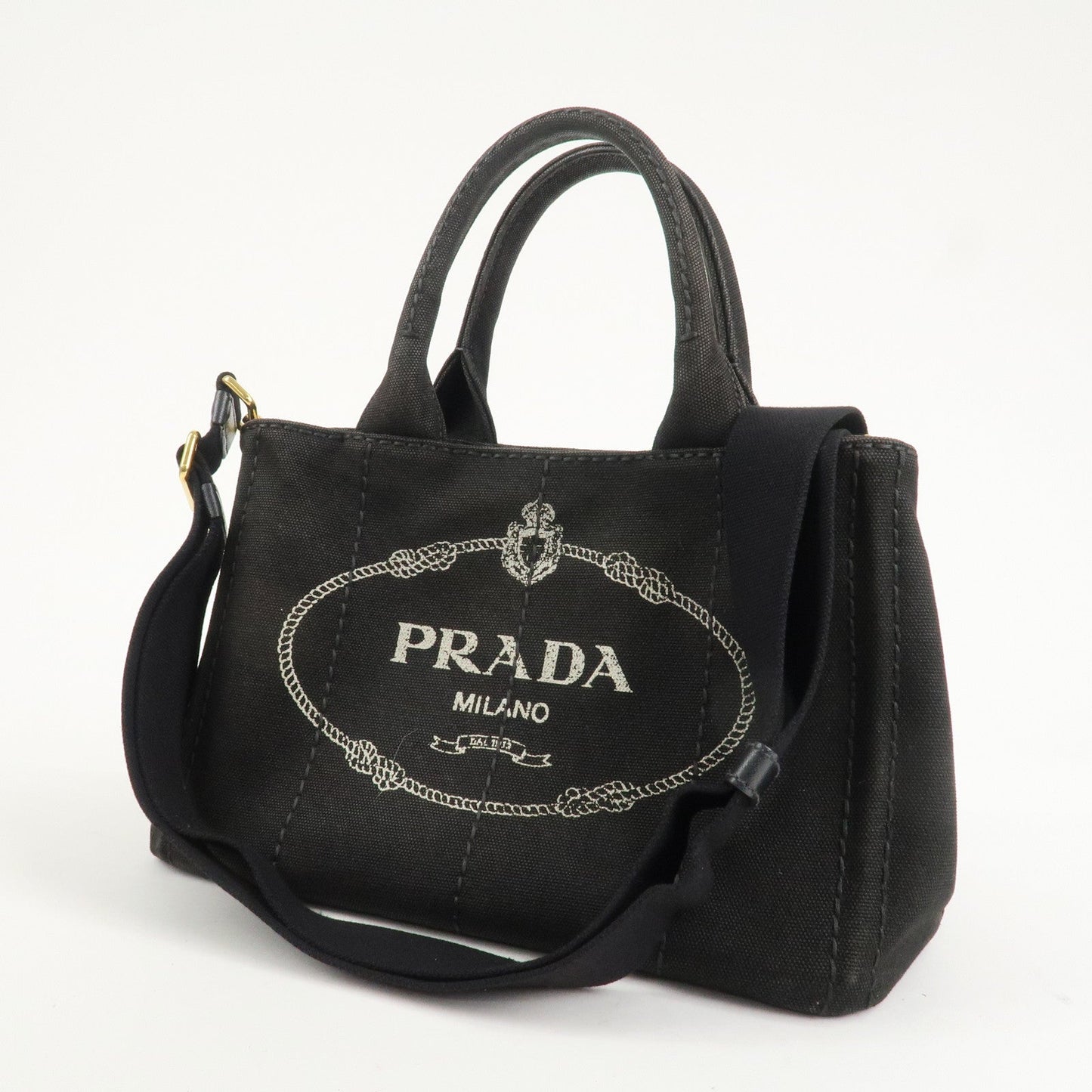 Prada Canapa Mini Canvas 2Way Hand Bag Tote Bag Black 1BG439 Used【Pre-order】