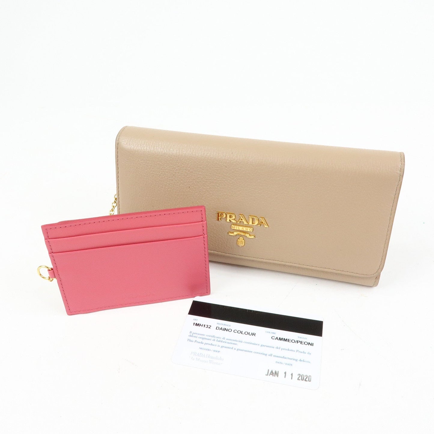 Prada Saffiano Leather Flap Bi-Fold Long Wallet Pink Beige 1MH132【Pre-order】