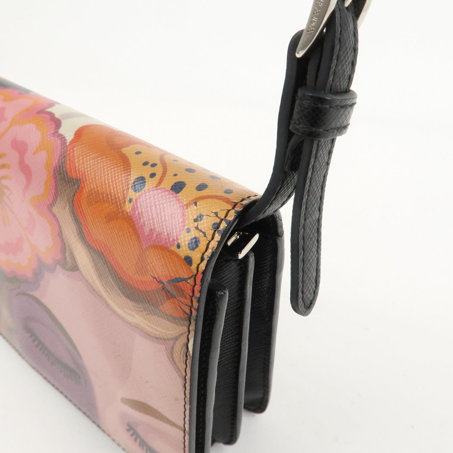 Prada Flower Print Saffiano Leather Shoulder Bag Hand Bag Black【Pre-order】