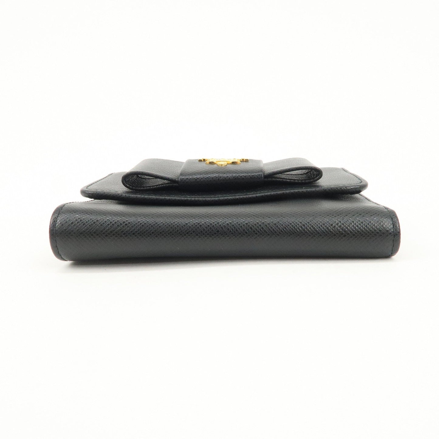 Prada Leather Ribbon Tri-fold Wallet Black 1MH840 Used【Pre-order】
