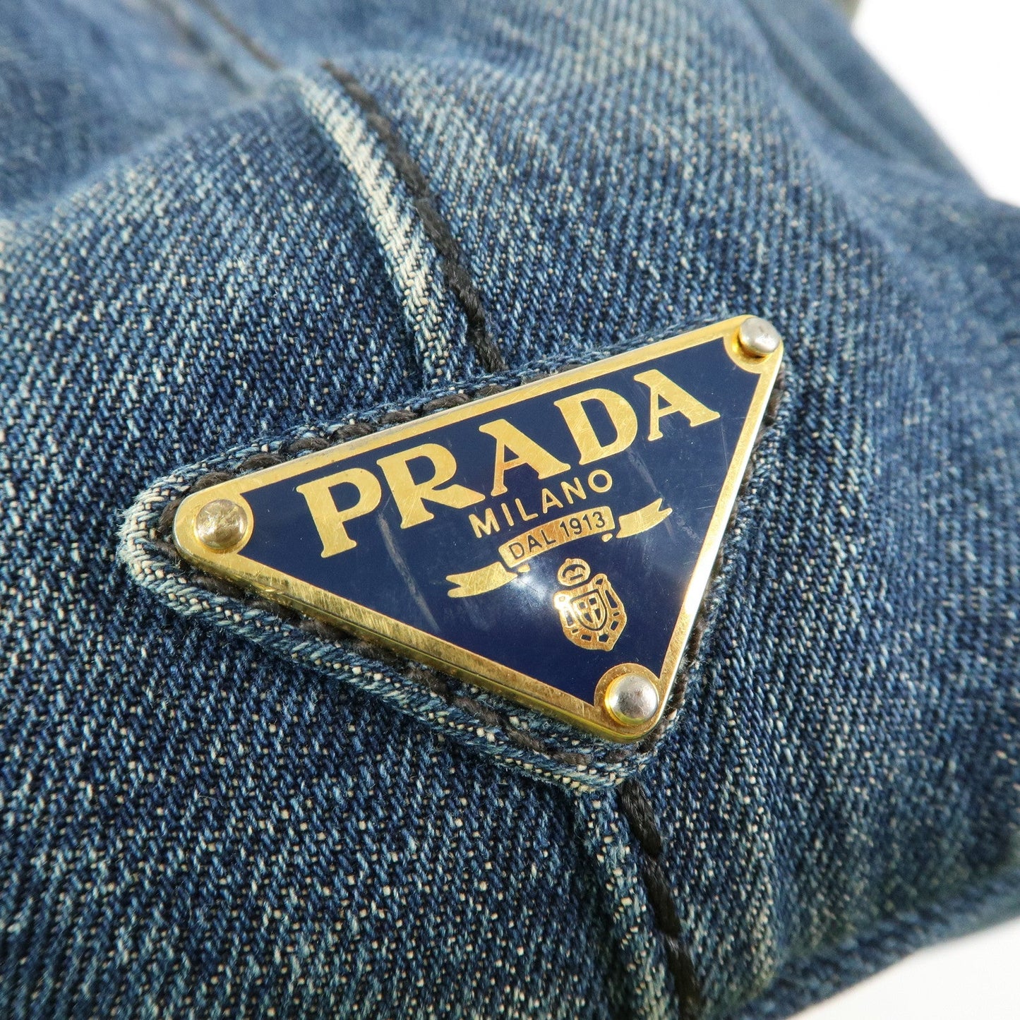 Prada Logo Canapa Canvas Denim Tote Bag Hand Bag Blue B1877B【Pre-order】