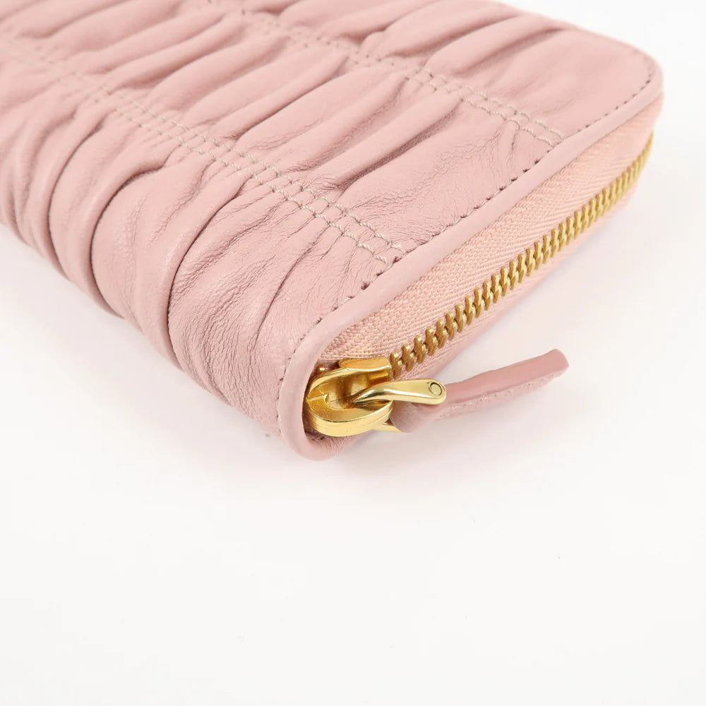 Prada Leather Gather Round Zippy Wallet Gold Hardware Pink【Pre-order】