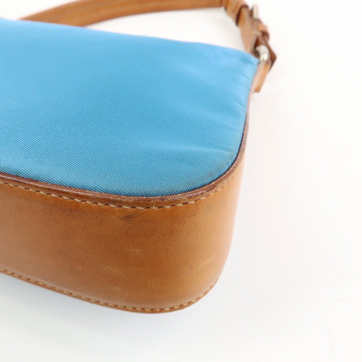 Prada Triangle Logo Nylon Leather Shoulder Bag Blue Brown BR2205【Pre-order】