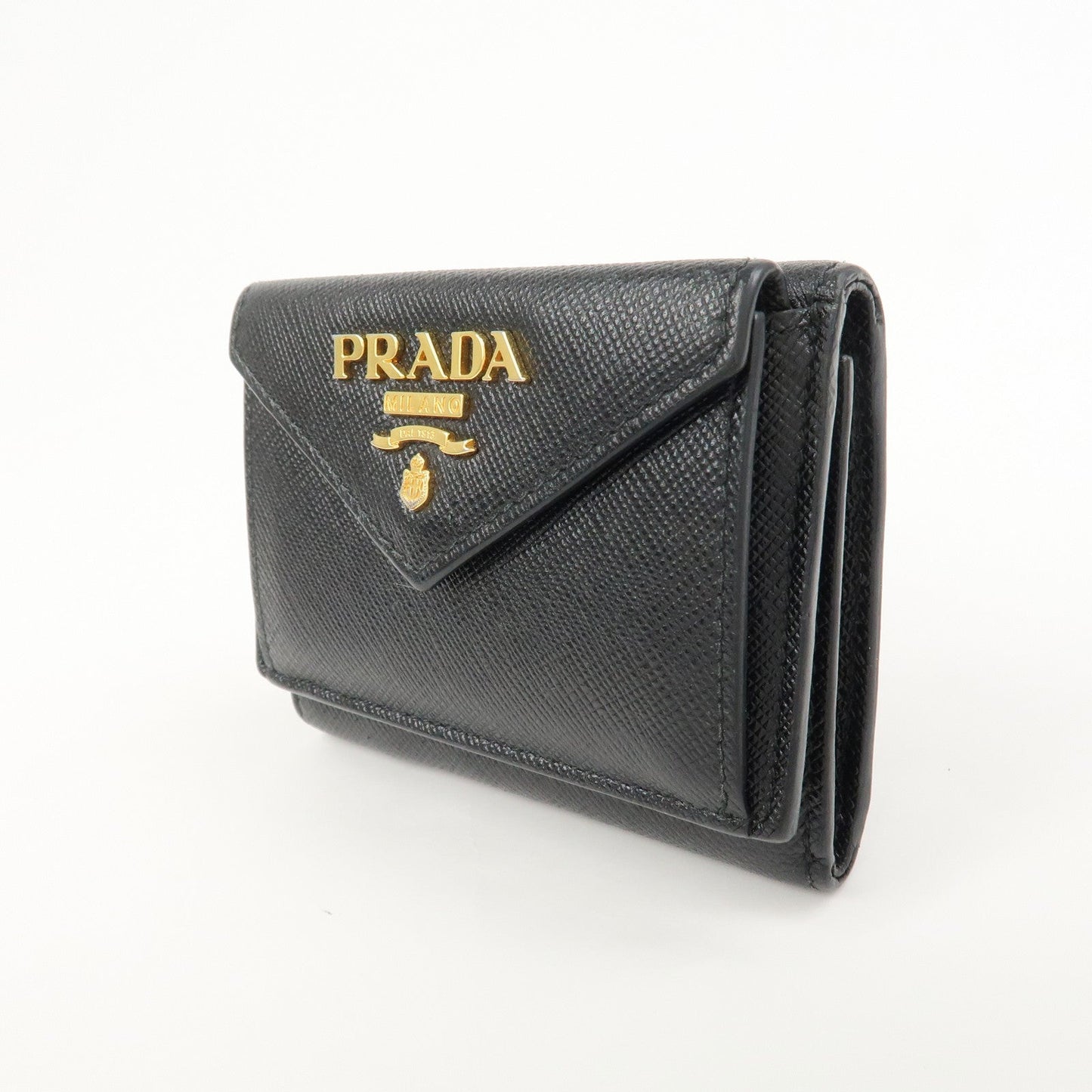 Prada Logo Saffiano Metal Tri-fold Small Wallet Black 1MH021【Pre-order】